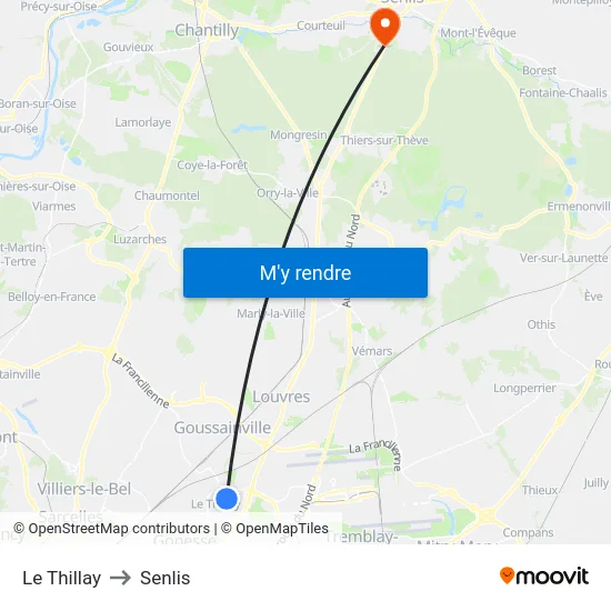 Le Thillay to Senlis map