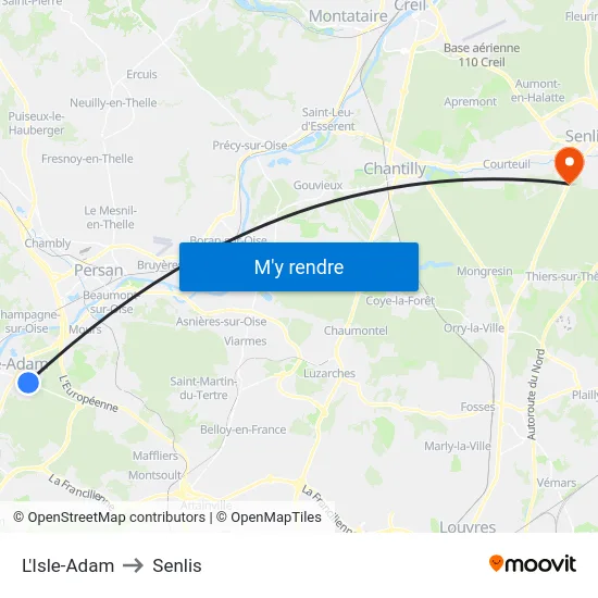L'Isle-Adam to Senlis map