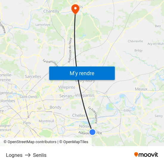 Lognes to Senlis map