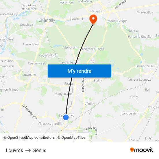 Louvres to Senlis map