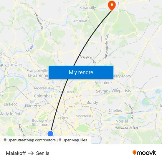 Malakoff to Senlis map