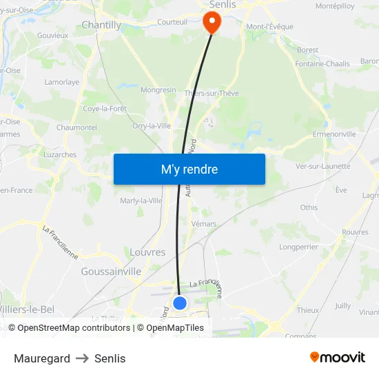 Mauregard to Senlis map