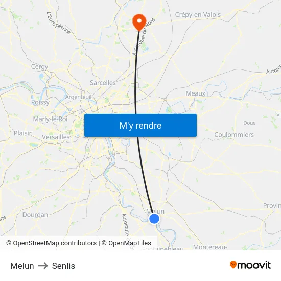 Melun to Senlis map