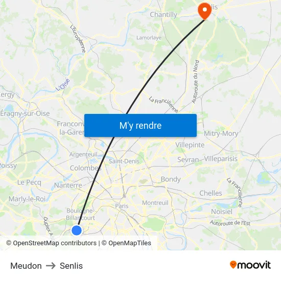 Meudon to Senlis map