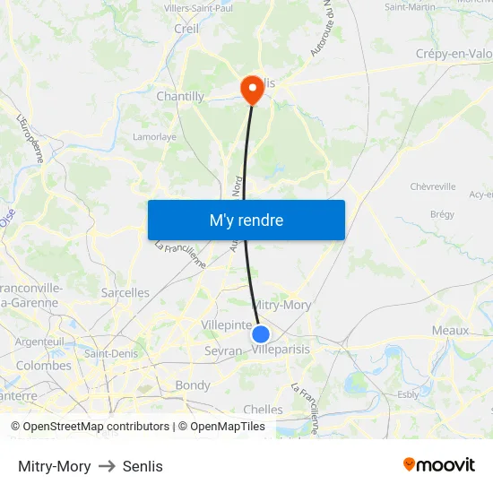 Mitry-Mory to Senlis map