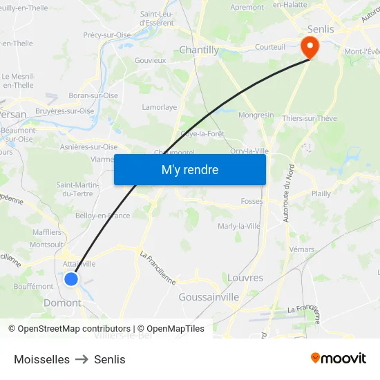 Moisselles to Senlis map