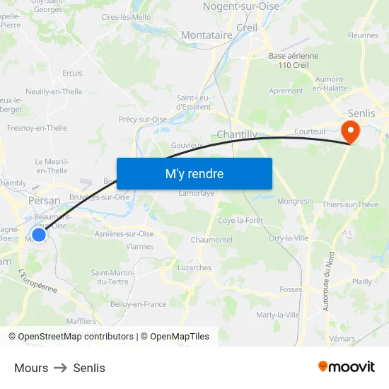 Mours to Senlis map