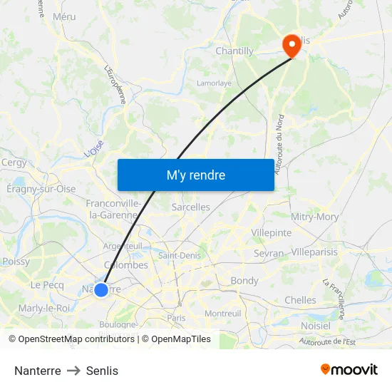 Nanterre to Senlis map