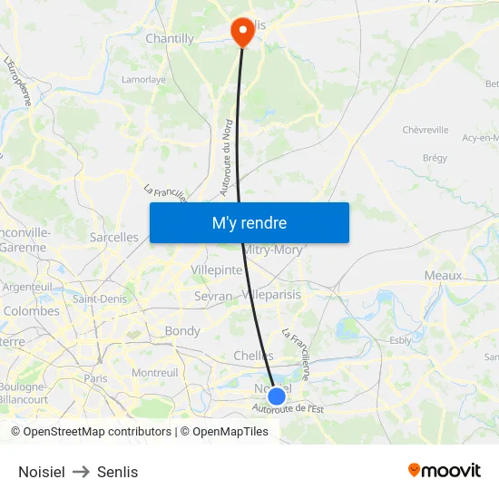 Noisiel to Senlis map