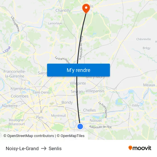 Noisy-Le-Grand to Senlis map