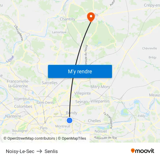 Noisy-Le-Sec to Senlis map