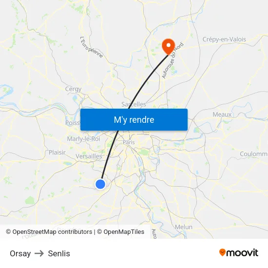 Orsay to Senlis map