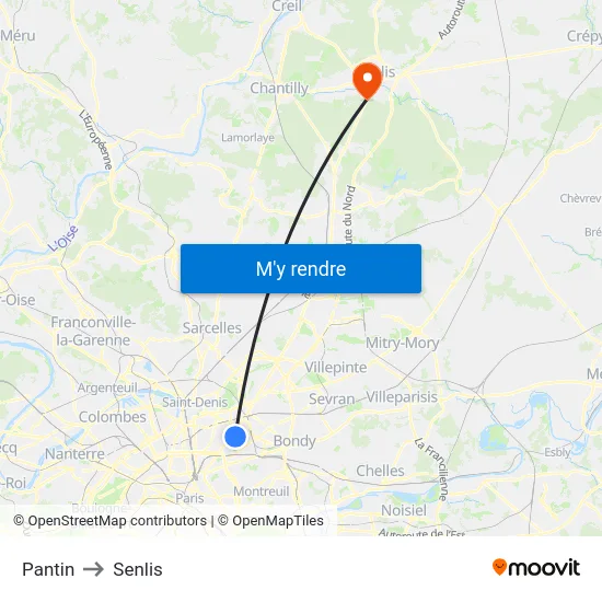 Pantin to Senlis map
