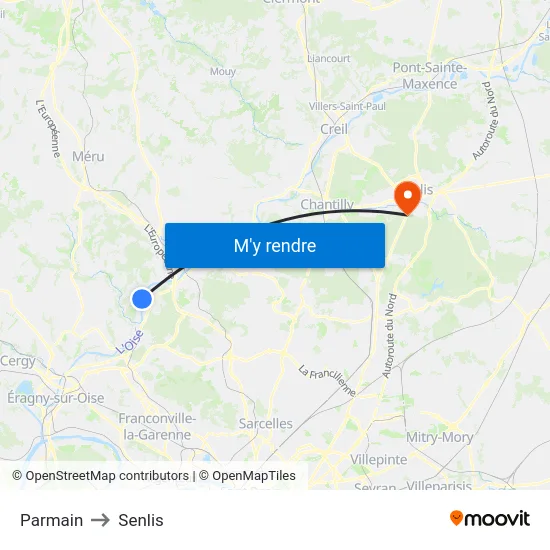 Parmain to Senlis map