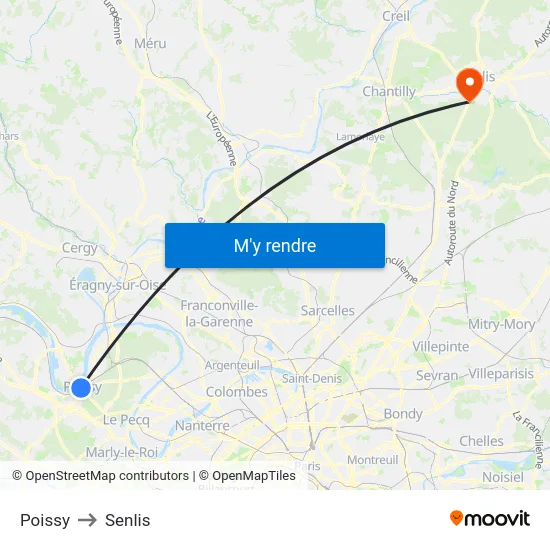 Poissy to Senlis map