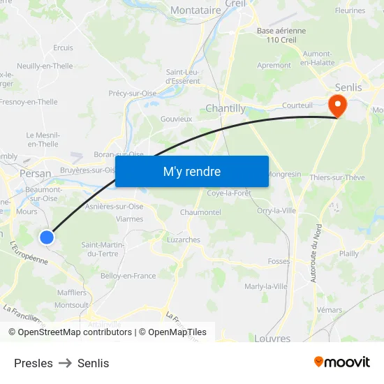 Presles to Senlis map