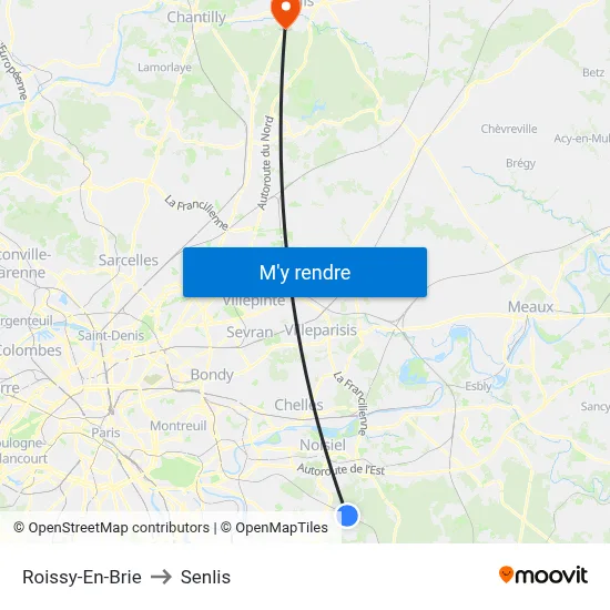 Roissy-En-Brie to Senlis map