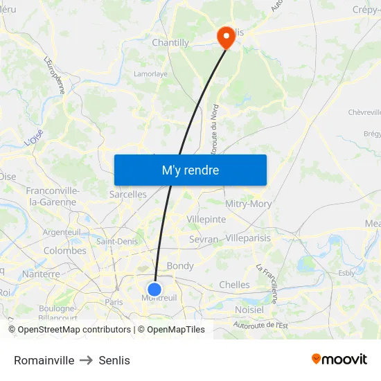 Romainville to Senlis map