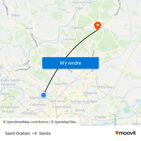 Saint-Gratien to Senlis map