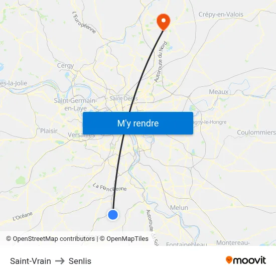 Saint-Vrain to Senlis map