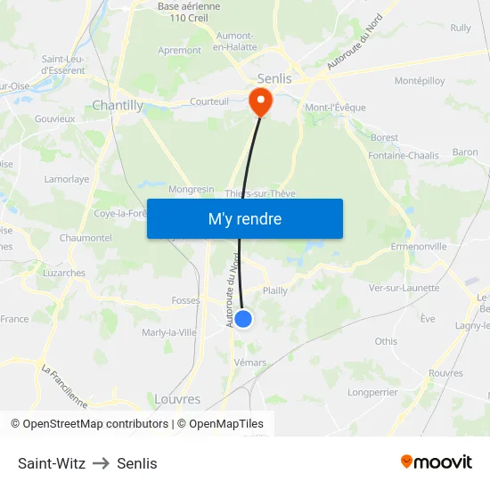 Saint-Witz to Senlis map