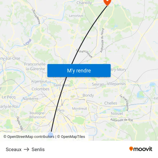 Sceaux to Senlis map