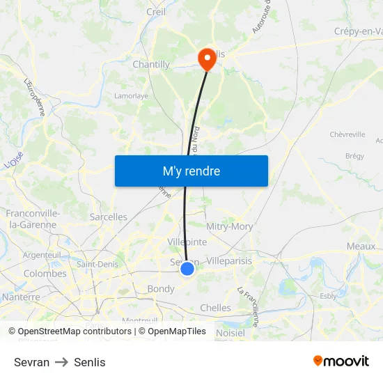 Sevran to Senlis map