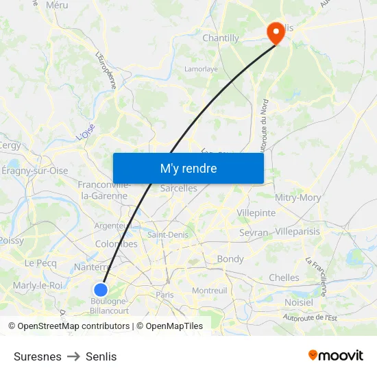Suresnes to Senlis map