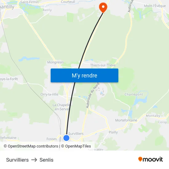 Survilliers to Senlis map