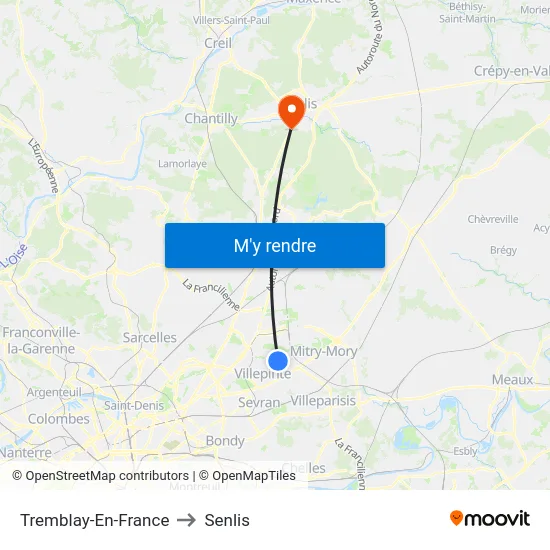 Tremblay-En-France to Senlis map
