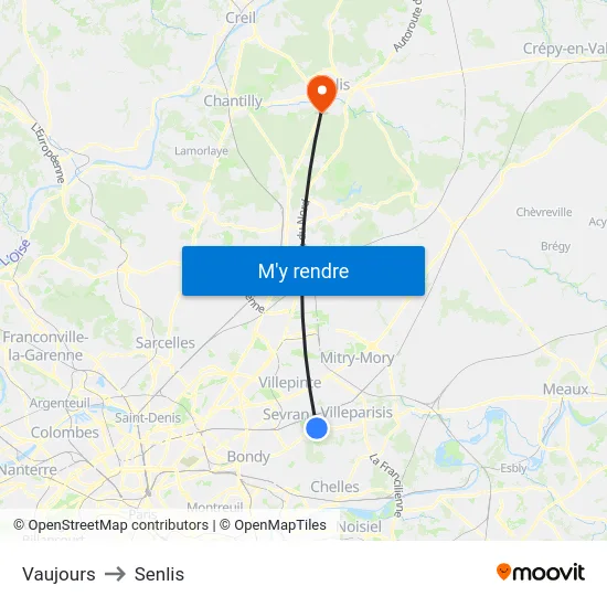 Vaujours to Senlis map