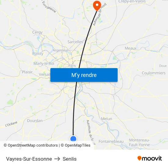Vayres-Sur-Essonne to Senlis map