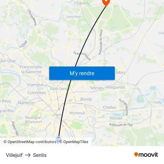 Villejuif to Senlis map