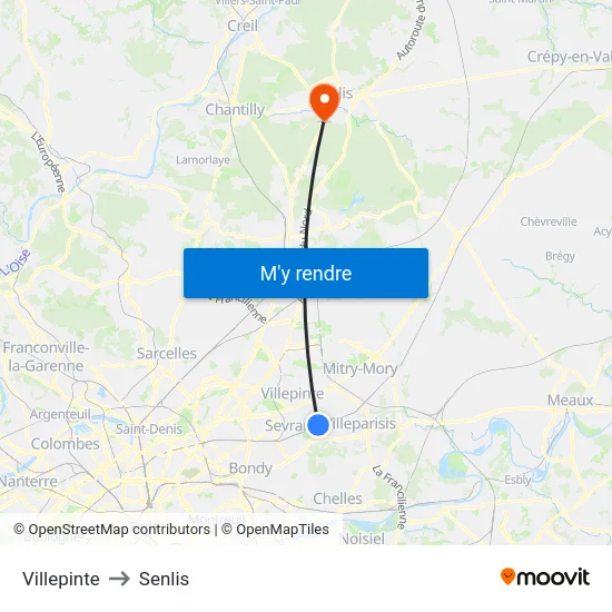 Villepinte to Senlis map