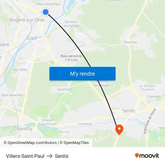 Villers-Saint-Paul to Senlis map