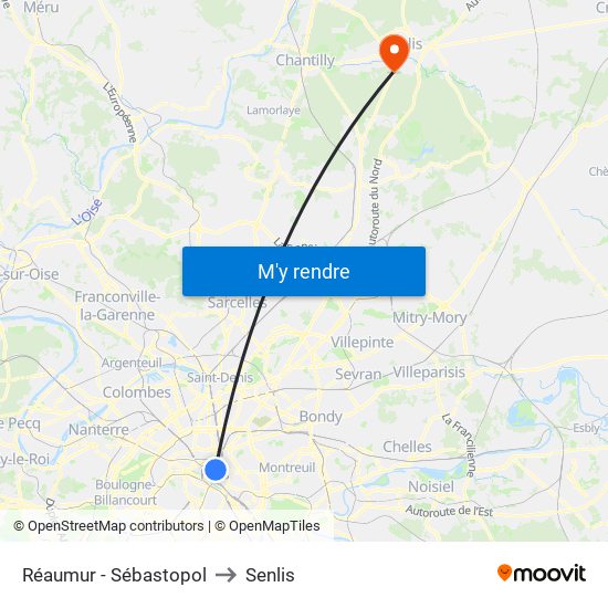 Réaumur - Sébastopol to Senlis map