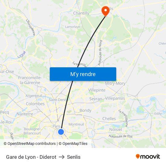 Gare de Lyon - Diderot to Senlis map