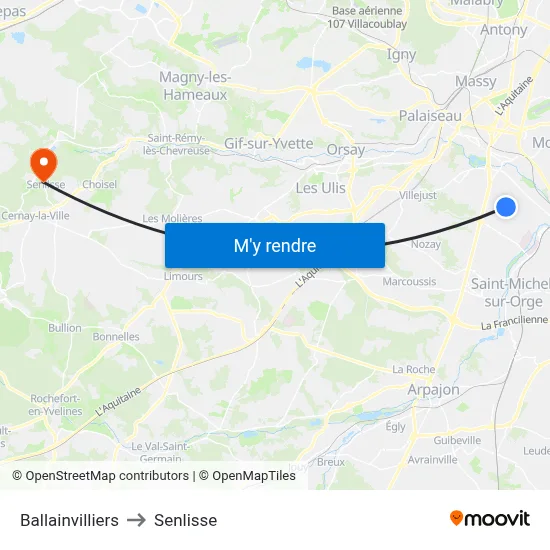 Ballainvilliers to Senlisse map