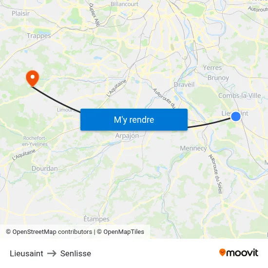 Lieusaint to Senlisse map