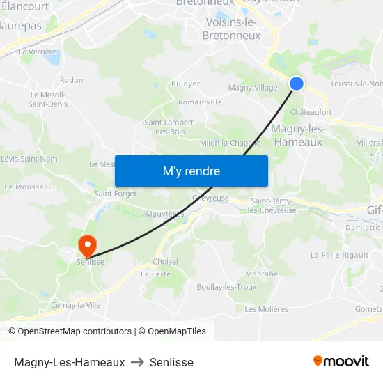 Magny-Les-Hameaux to Senlisse map