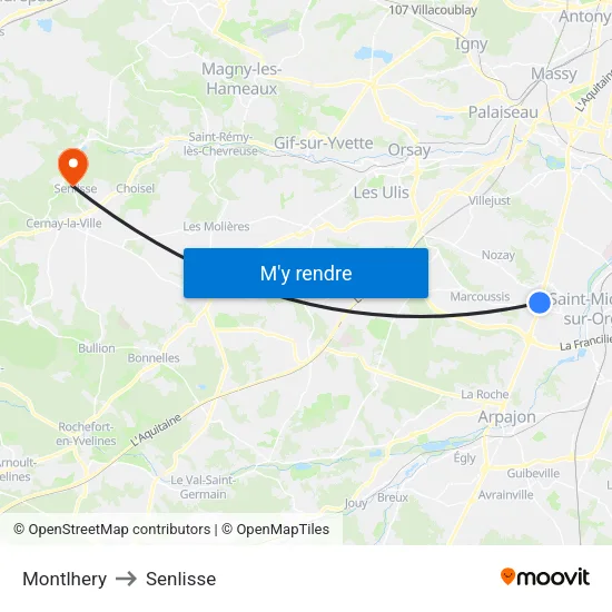 Montlhery to Senlisse map