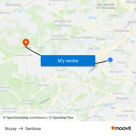 Nozay to Senlisse map