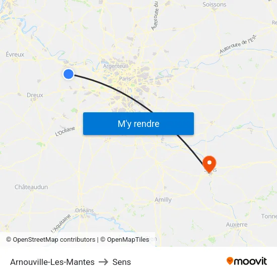 Arnouville-Les-Mantes to Sens map