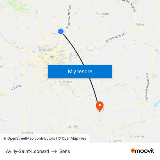 Avilly-Saint-Leonard to Sens map
