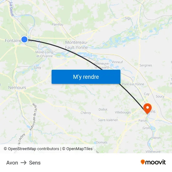 Avon to Sens map
