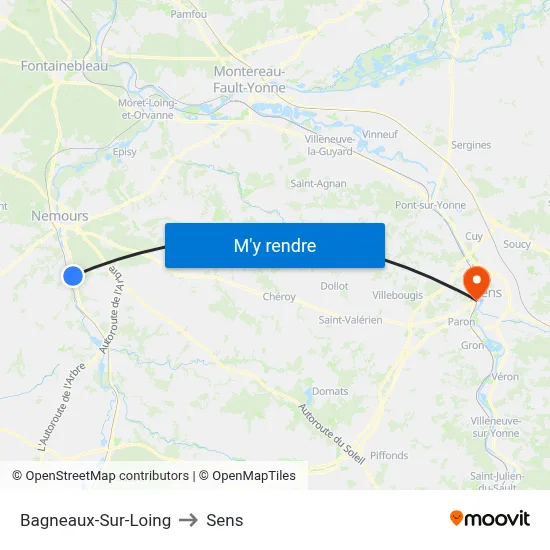 Bagneaux-Sur-Loing to Sens map