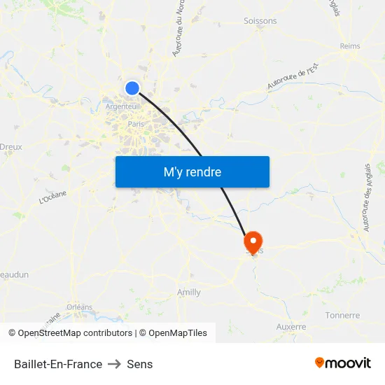 Baillet-En-France to Sens map