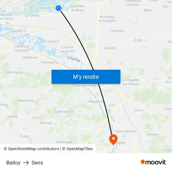 Balloy to Sens map