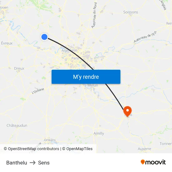 Banthelu to Sens map