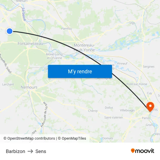 Barbizon to Sens map